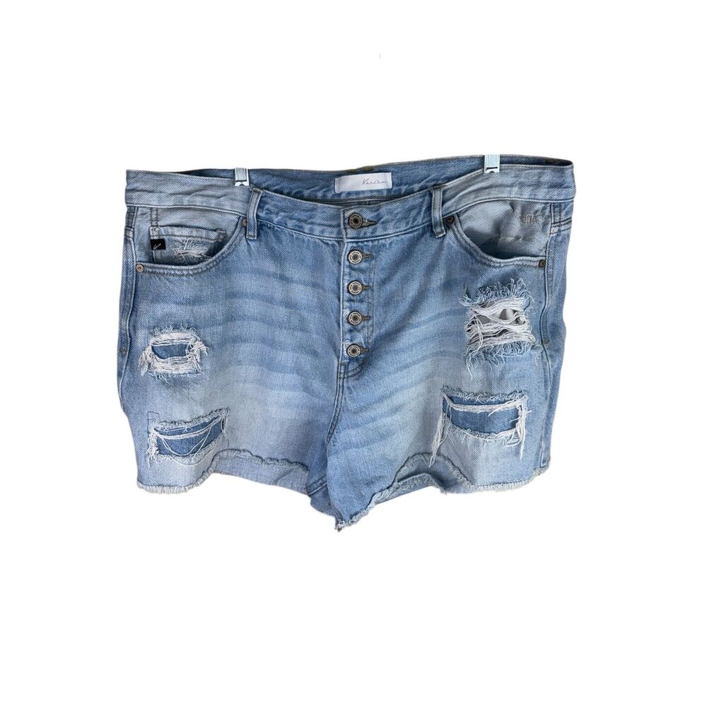 Kancan High Rise Distressed Cut off Jean Shorts Size 18 W Light‎ Wash